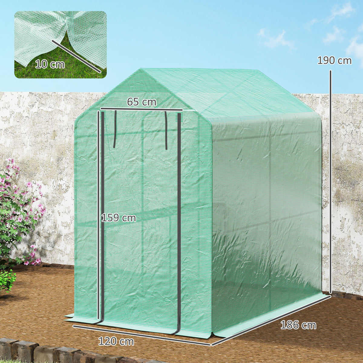 Serre de jardin PE étagère 2 niveaux, serre de balcon, bâche renforcée 140 g/m², châssis en acier, 186x120x190cm, vert