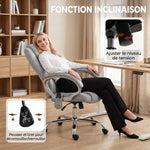 Fauteuil de Bureau Massant et Chauffant, Chaise de Bureau Ergonomique, Hauteur et Accoudoirs Réglables, Gris