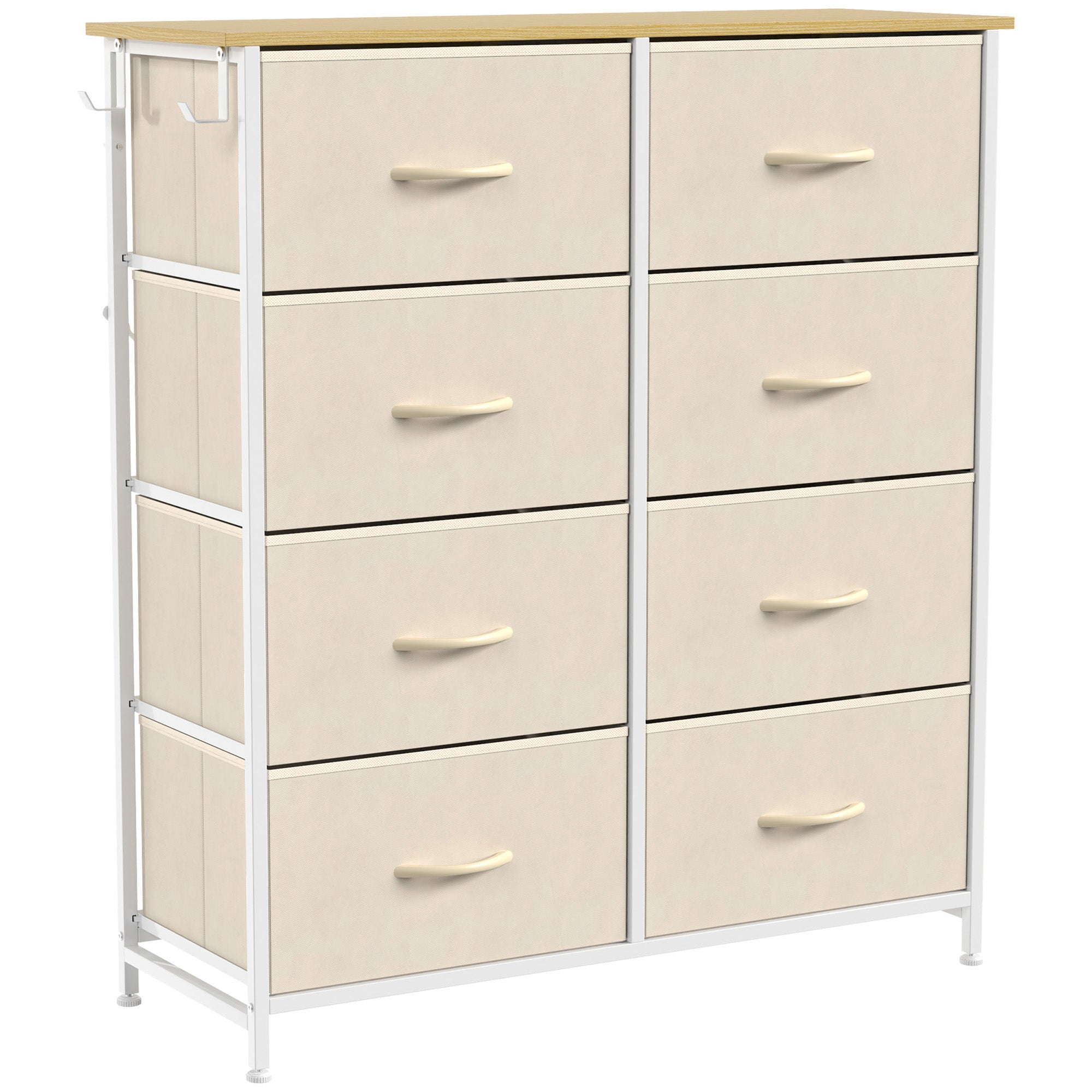 Kommode mit 8 Stoffschubladen, Aufbewahrungsmöbel mit 4 Seitentaschen, 2 Haken, Stahlrahmen, 80 x 30 x 94,5 cm, Beige