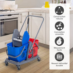 Professioneller Reinigungswagen mit Backenpresse, 2 Eimern à 25 l, 73 L × 45 B × 92 H cm, Kunststoff, grau/blau/rot