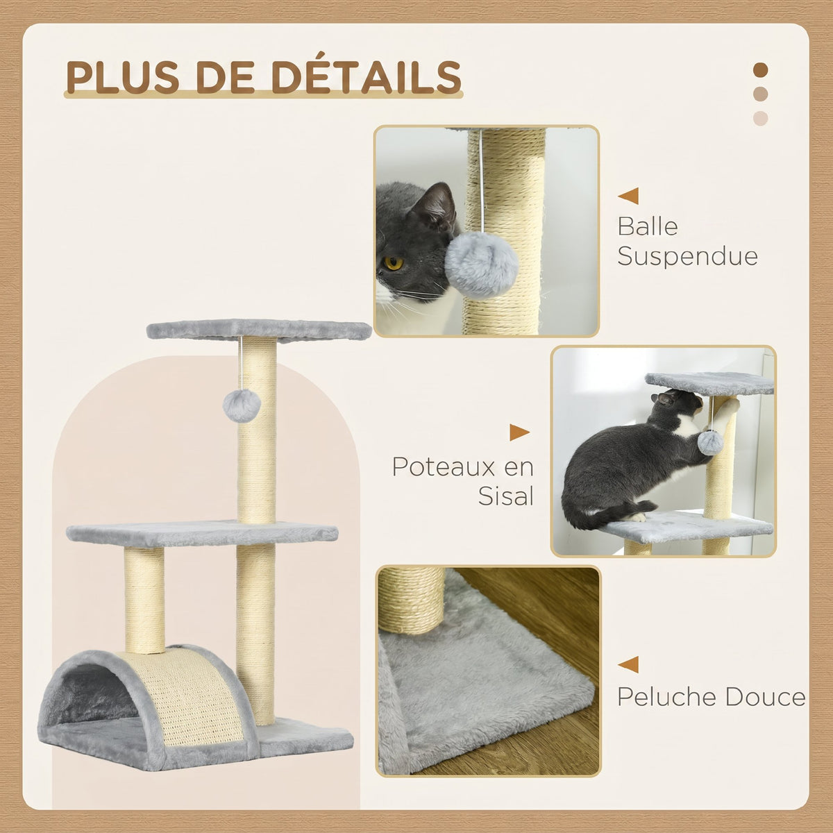 Krabpaal krabmeubel voor katten hoogte 72 cm met hangend speeltje lichtgrijs