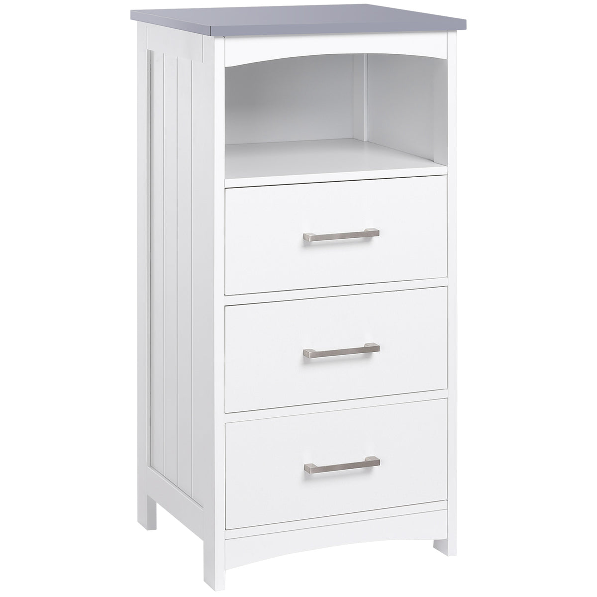 Meuble de salle de bain sur pied meuble de rangement avec 3 tiroirs et 1 niche 40 x 33 x 80 cm blanc