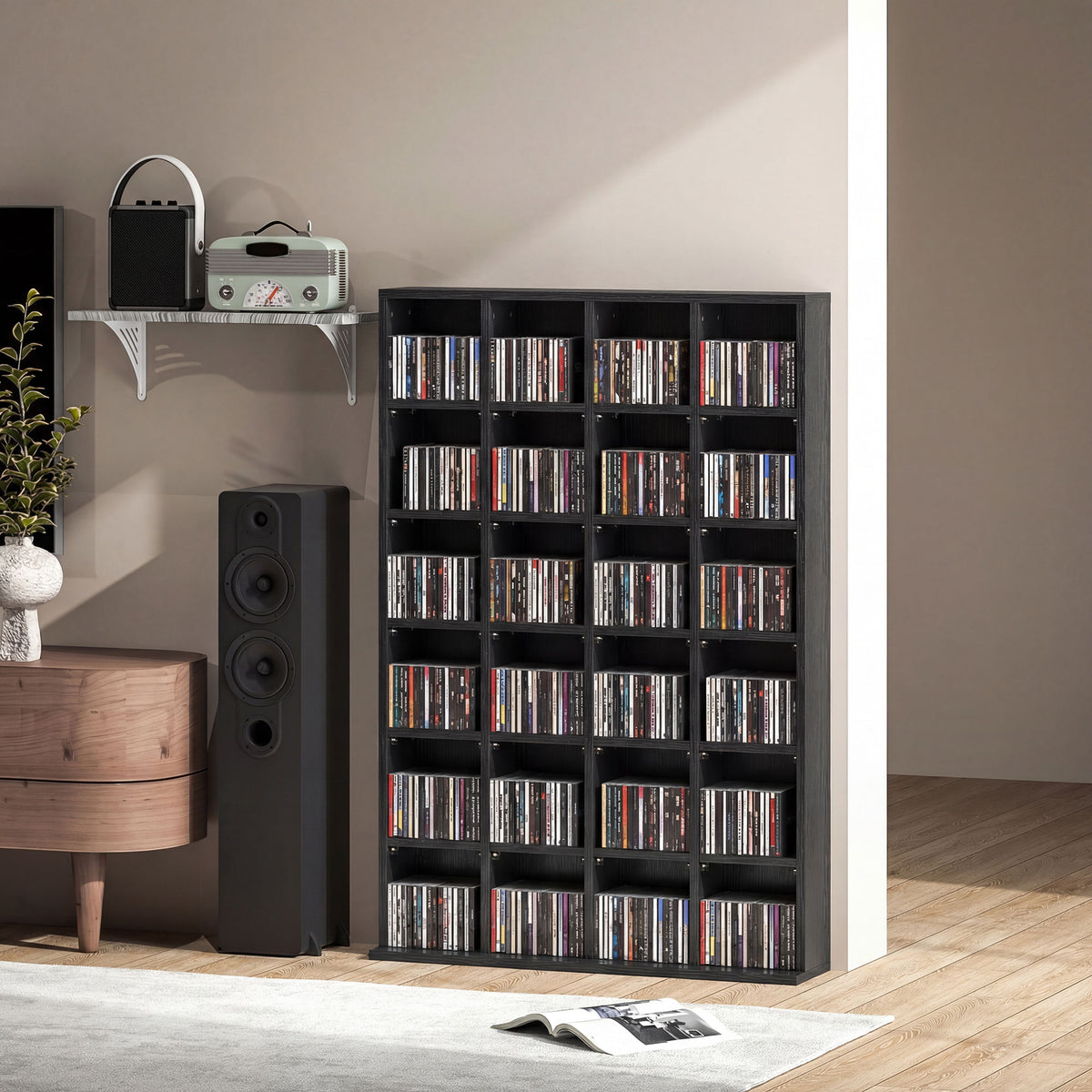 Meuble de rangement multimédia 456 CD/ 336 DVD - bibliothèque en bois avec étagères réglables, 89 x 130,5 cm, noir