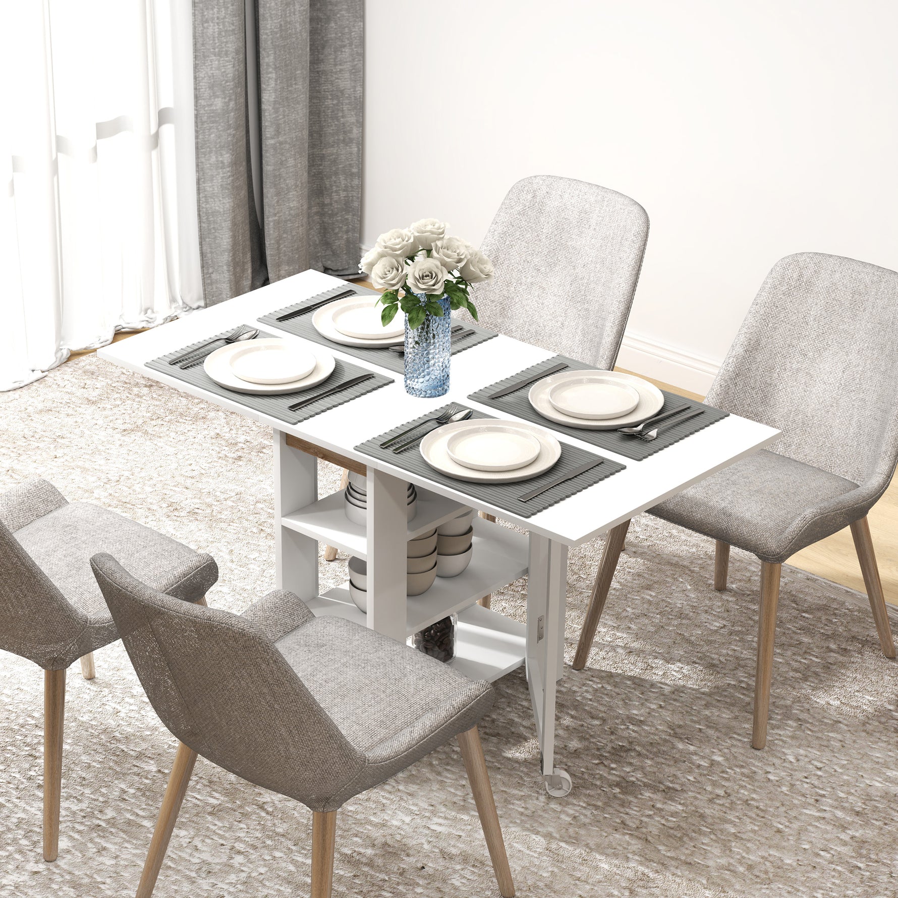 Table de cuisine table de salle à manger pliable amovible 3 étagères 2 abattants design moderne 120 x 60 x 75 cm blanc