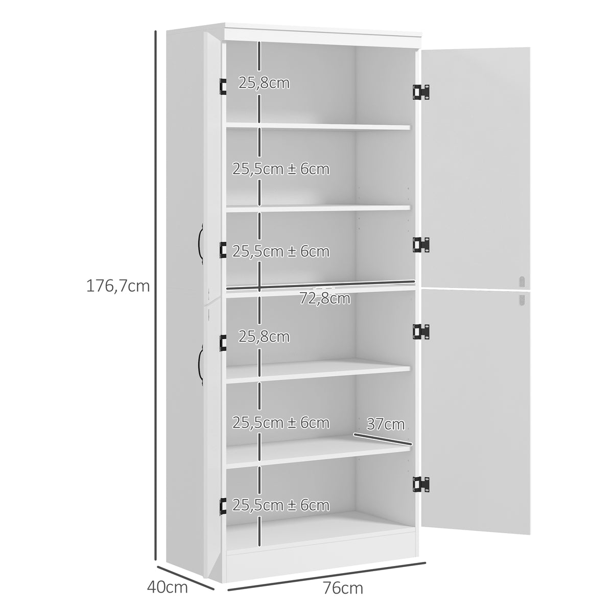 Armoire de cuisine buffet de salle à manger avec 4 portes 6 étagères de rangement style moderne 76 x 40 x 177 cm blanc
