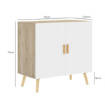 Buffet meuble de rangement avec poignées en bambou étagère ajustable base surélevée 76 x 41,2 x 74 cm blanc bois naturel