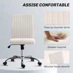 Chaise de bureau sans accoudoirs, fauteuil de bureau, hauteur réglable et pivotant 360°, 43 x 56 x 89-99 cm, crème