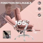 Fauteuil de bureau massant et chauffant, chaise de bureau, hauteur réglable, dossier inclinable, 66x74x121,5cm rose