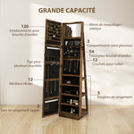 Lockable Swivel Jewelry Armoire with Mirror - Multi-Storage Jewelry Cabinet - Rustic Brown