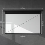 Pantalla de proyección motorizada de 120 pulgadas, 16:9 4K HD, montaje en pared o techo con mando a distancia, 297x8x183 cm
