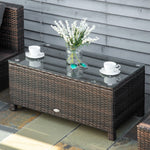 Table Basse de Jardin Plateau Verre trempé 5 mm rotin tressé 85 x 50 x 39cm Max. 50 kg Marron