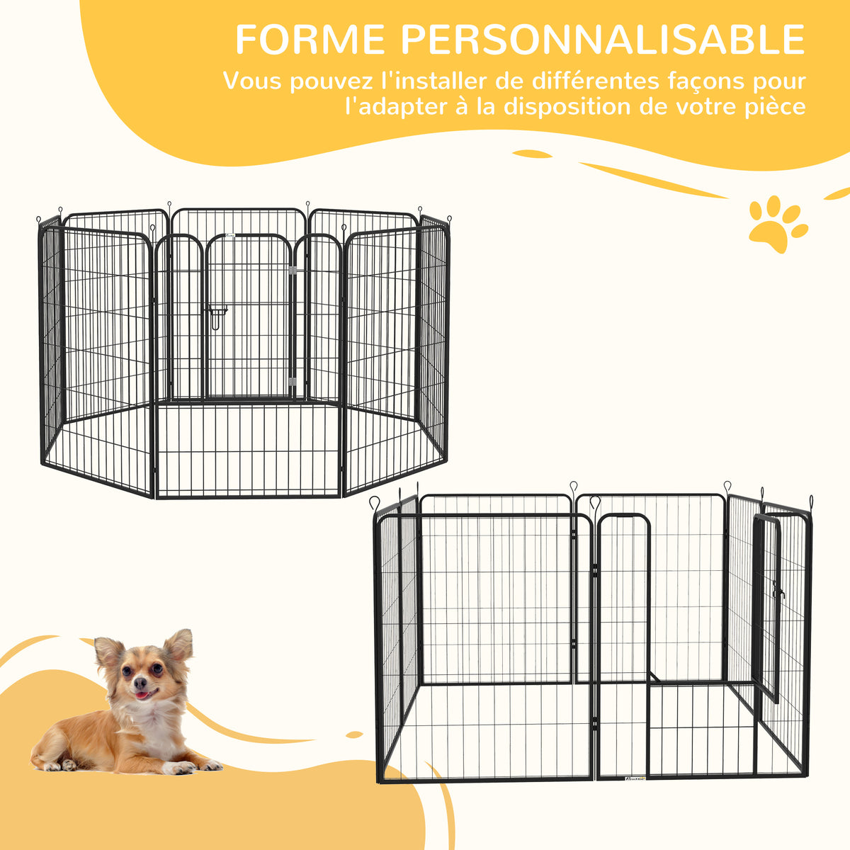 Luxury modular epoxy steel playpen with lockable door for dogs, rabbits, rodents, small animals, indoor and outdoor 80 x 100 cm black