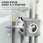 Arbre à chat tour de jeux pour chats centre d'activités 2 niches plateformes hamac échelle et 4 pompons 165 cm gris