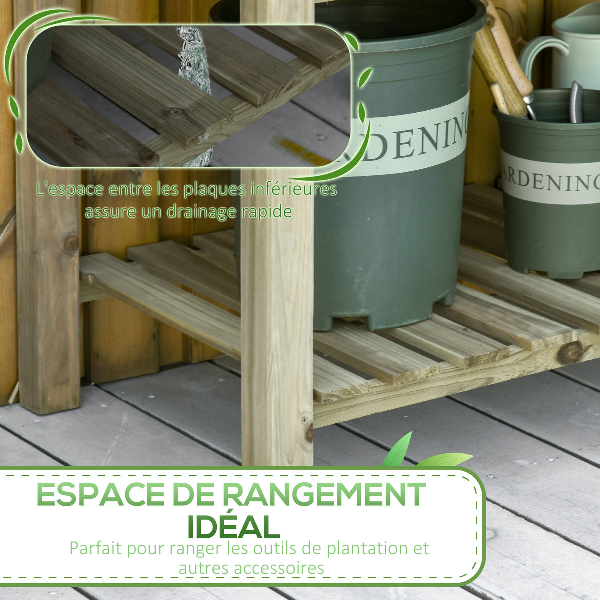 Jardinière surélevée avec Étagère de Rangement en Bois, Carré Potager sur Pied surélevé, Trous de Drainage