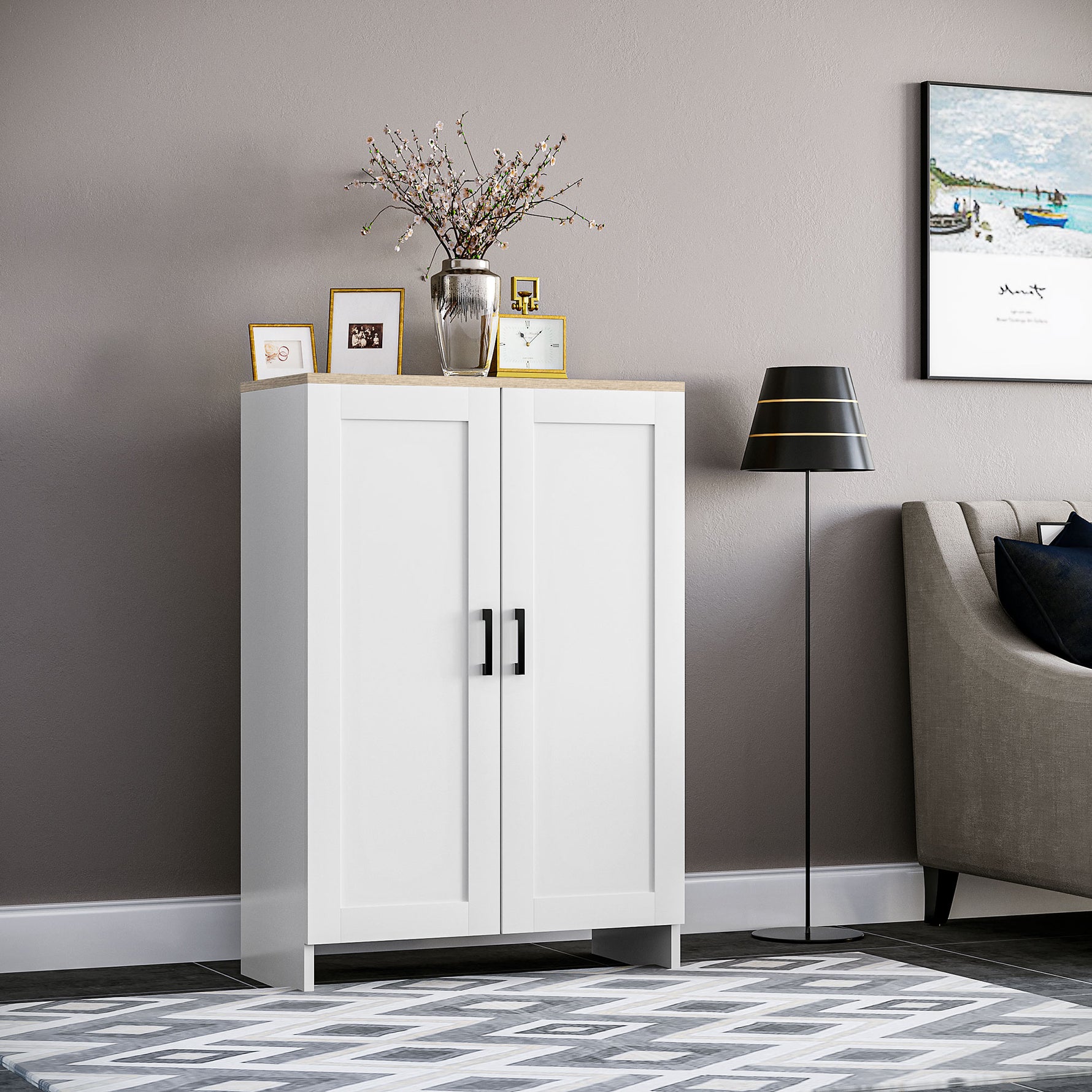 Buffet meuble cuisine rangement avec placard à portes et étagères réglables, 60 x 30 x 90 cm, blanc