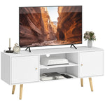 Meuble TV style scandinave 2 portes 2 niches passe-fils piètement bois pin panneaux blanc - 120 x 34 x 50 cm blanc