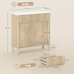 Buffet, meuble de rangement cannelé avec plateau effet marbre, 2 tiroirs, 2 portes, étagère réglable, 77x30x80cm, chêne