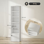 Bibliothèque meuble de rangement 6 niveaux avec 3 étagères réglables et placard, style moderne 40 x 30 x 156 cm blanc