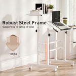 Bureau Assis-Debout, Bureau Réglable en Hauteur 70 x 60 cm, à Roulettes avec Plateau Inclinable, 70x60x70,5-120cm, Blanc