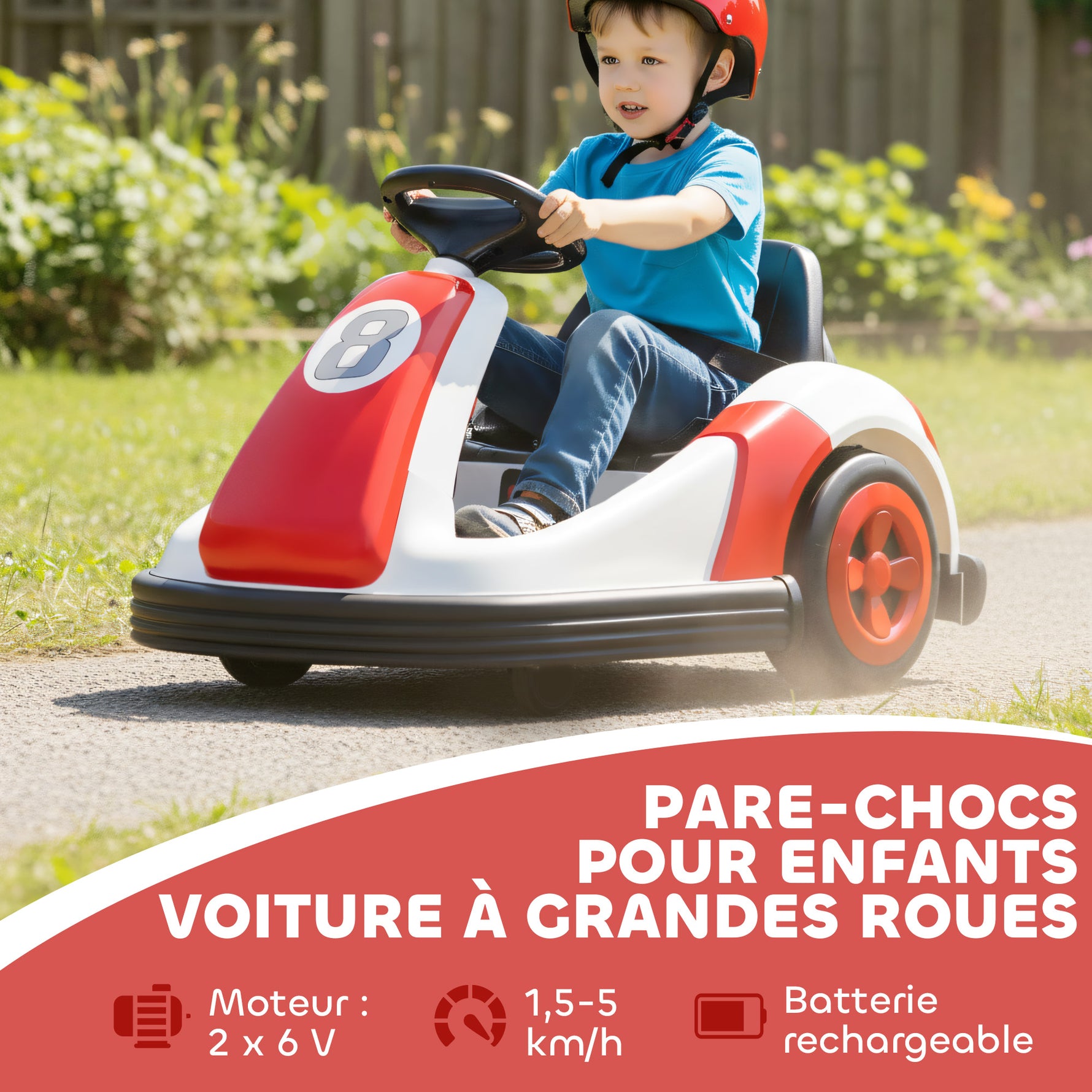 Auto-tamponneuse enfant 6V, rotation à 360°, voiture tamponneuse électrique enfant avec double moteur, musique et klaxon