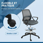 Fauteuil de bureau chaise de bureau assise haute réglable tabouret de bureau pivotant 360° maille respirante