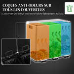 Poubelle de cuisine, poubelle tri sélectif, 3 compartiments de 15L, seaux intérieurs amovibles, 61,9x36,6x43,2cm, argent