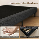 Sommier Tapissier 140x190 cm, Cadre de Lit avec Revêtement en Chenille, 10 Lattes Bois, 9 Pieds Stables, Gris