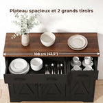 Aparador de cocina, mueble de almacenamiento con 3 puertas de granero, 2 cajones y estantes ajustables, 108 x 40 x 81 cm, negro