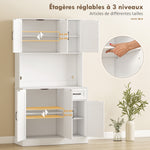 Buffet Haut Cuisine Moderne, 6 Portes, 1 tiroir, 1 Compartiment Ouvert, Étagères Réglables, 100 x 39,5 x 180,5 cm, Blanc