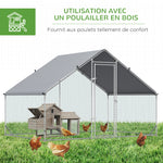 Enclos pour Poules XXL 6 m² - Grand Parcours Extérieur en Acier Galvanisé 3x2x2m - Volière de Jardin Anti-renard avec Bâche de Toit pour 4-6 Poules, Canards ou Lapins, Gris