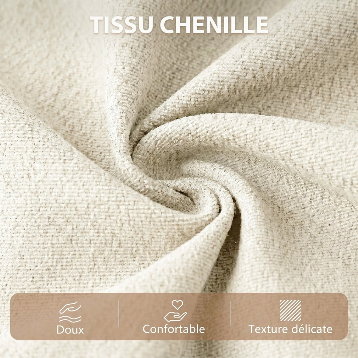 Canapé Convertible 2 Places 3 en 1, Canapé-Lit Clic Clac en Chenille 142 cm, Dossier Réglable, 2 Oreillers, Beige-6