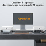 Rehausseur écran PC bureau support d'écran d'ordinateur de 60-116 cm avec 2 tiroirs, longueur et angle réglables