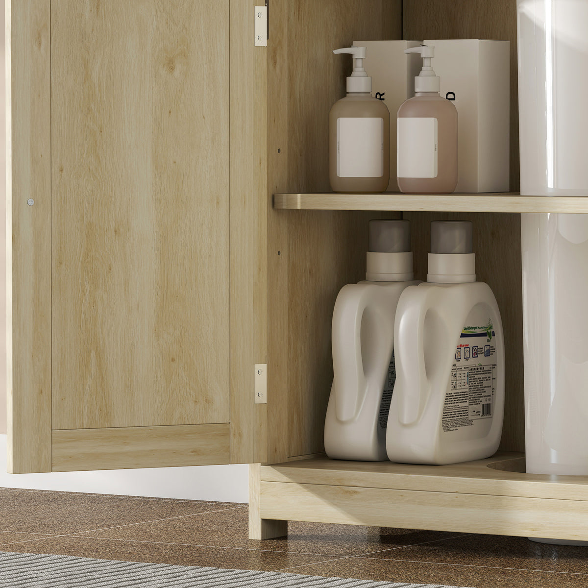 Meuble Salle de Bain sous Lavabo, Meuble sous-Vasque, Placard 2 Portes avec Étagère, 60x30x60cm, Chêne
