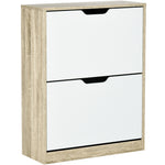 Meuble à chaussures 8 paires, armoire à chaussures étroite, 2 tiroirs rabattables, chêne et blanc