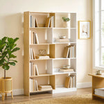 Bibliothèque d'angle rotative 350° à 5 niveaux, étagère de rangement extensible en forme L, 60-111x24x164cm, chêne