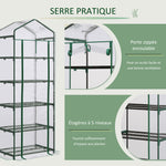 Serre de jardin PVC avec étagères 5 niveaux, serre de balcon, bâche renforcée 135 g/m², châssis en acier, porte zippée enroulable, pour légumes plantes fleurs, 69 x 49 x 193 cm, transparent