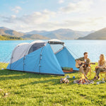 Tente de camping familiale 3 personnes, tente tunnel imperméable, 2 portes fenêtres, ventilée 4,6 x 2,6 x 1,9 m, bleu