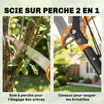 Élagueur télescopique 2 en 1, scie manuelle, sécateur avec verrou de sécurité, perche télescopique en aluminium 2 m