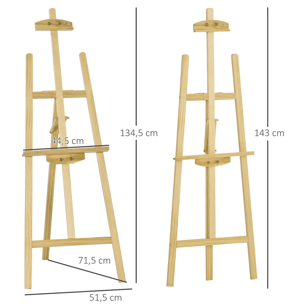 Chevalet d'artiste sur pieds dim. 51,5L x 71,5l x 134,5H cm inclinaison hauteur réglable 90° max. bois de pin