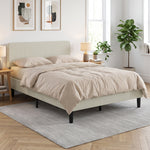 Cadre de Lit 140 x 190 cm avec Sommier, Tête Réglable, Lit Double Rembourré en Velours Côtelé, Sans Bruit, Gris Clair