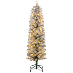 Sapin de Noël artificiel 150 cm avec éclairage LED blanc chaud, 263 branches enneigées, base en métal, réaliste et fin