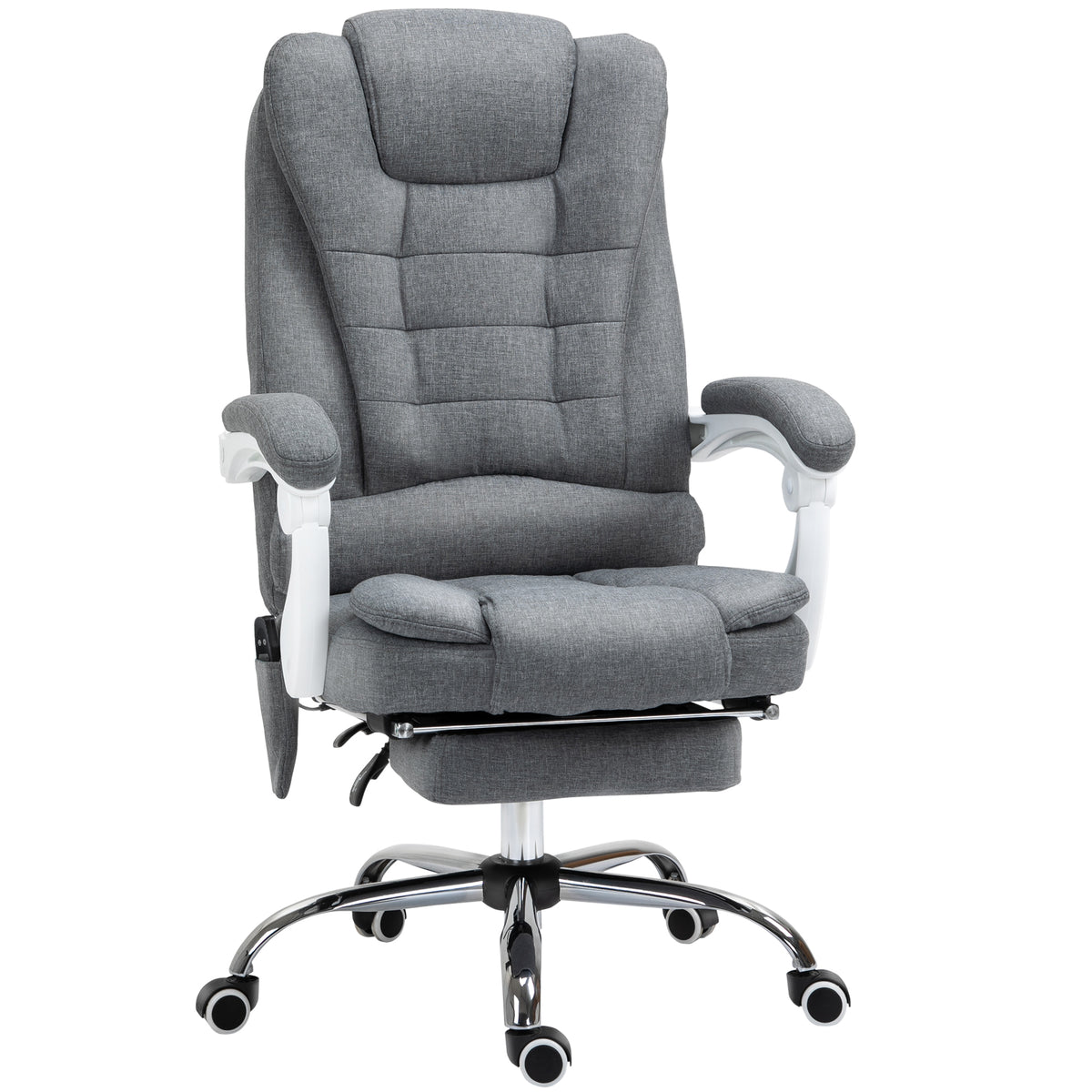 Fauteuil de bureau direction massant chauffant hauteur réglable dossier inclinable toile de lin gris
