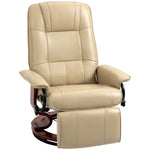 Fauteuil relax inclinable repose-pieds réglable pivotant 360° piètement bois revêtement PU respirant et doux crème