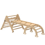 Triangle d'escalade enfants 8 en 1 avec rampe double face, arc d'escalade en bois avec toboggan & échelle, naturel