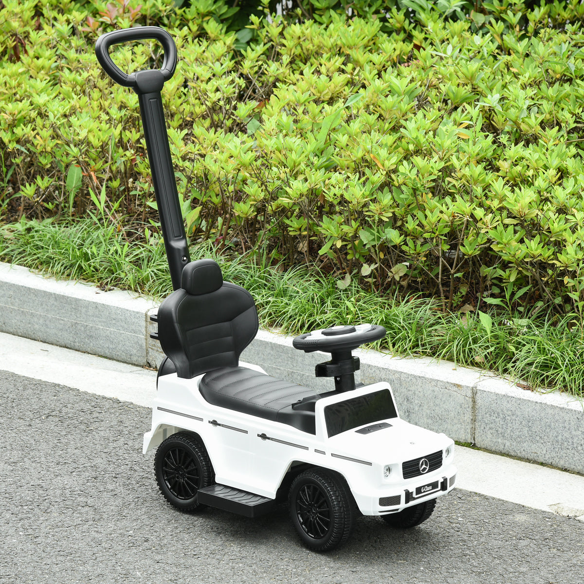 Porteur Enfants Voiture Enfant Multi-équipée 12-36 Mois klaxon Marche-Pieds, Garde-Corps et ombrelle Blanc