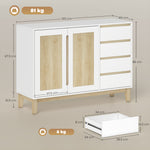 Buffet, meuble de rangement avec 2 portes et 4 tiroirs, étagère réglable, 120 x 40 x 86 cm, blanc et chêne