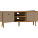 Meuble TV bas sur pieds style contemporain avec 2 tiroirs en tissu dim. 110L x 29l x 46,5H cm - passe-câbles - MDF