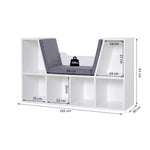 Bibliothèque banc 2 en 1 avec coussins de siège, étagère cube 6 compartiments ouverts et 2 niveaux, meuble de