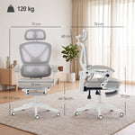 Chaise Bureau Ergonomique avec Appui-Tête Réglable, Fauteuil de Bureau Inclinable en Maille, Dossier Séparé, Gris