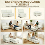Fauteuil de salon, canapé 1 place moderne sans accoudoirs avec assise large, coussins épais, 146x85x78cm, crème